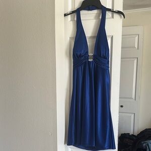 Morgan & Co. Sapphire Blue Halter Dress with Decorative Ring